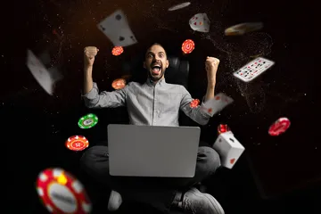 1111DB Slots — Thousands of thrilling machines await A woman smiling by bright slot machines showing lucky symbols, showcasing the exciting slot offerings at 1111DB.